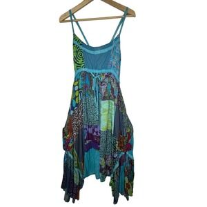 Jayli Women Patchwork Asymmetrical Hem Dress Sz XL Boho Festival Hippie Indie